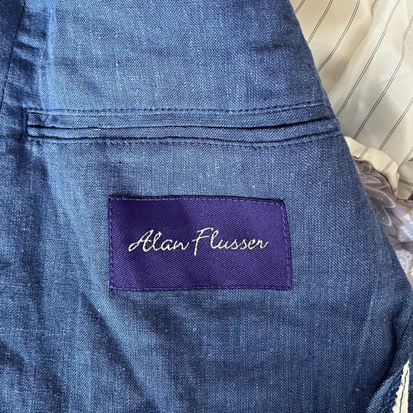 {Alan Flusser} Linen Blend Sport Coat in Blue - Mens Medium - Picture 9 of 10